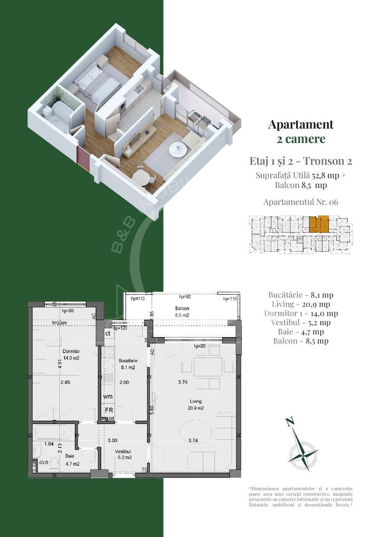 Apartament 2 camere Theodor Pallady Complet decomandat - Schiță 5