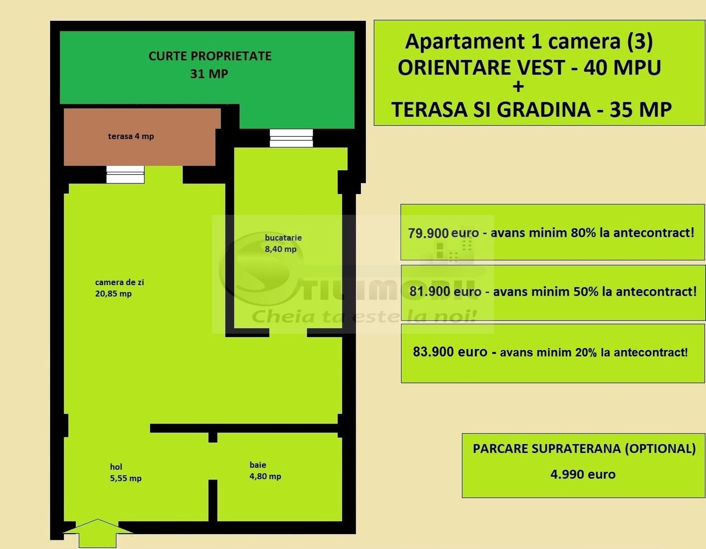 Apartament, 1 camera de vanzare in Iasi Valea Lupului, gradina proprie - Poză 2