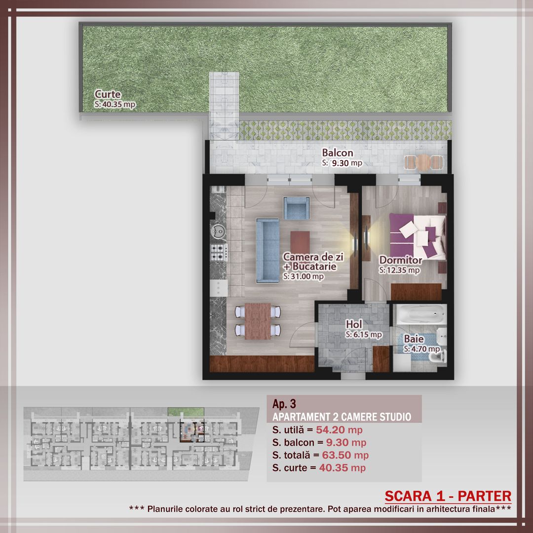 2 camere cu gradina -oferta lansare proiect Pallady - Schiță 1