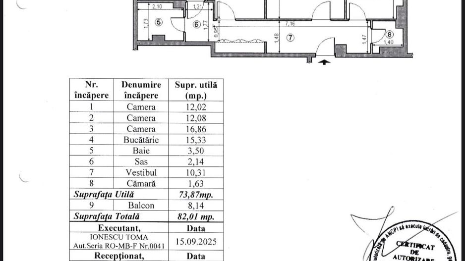 AP. 3 CAMERE 1 MAI, 82 MP UTILI, NEMOBILAT, DECOMANDAT, COMISION 0% - Schiță 9