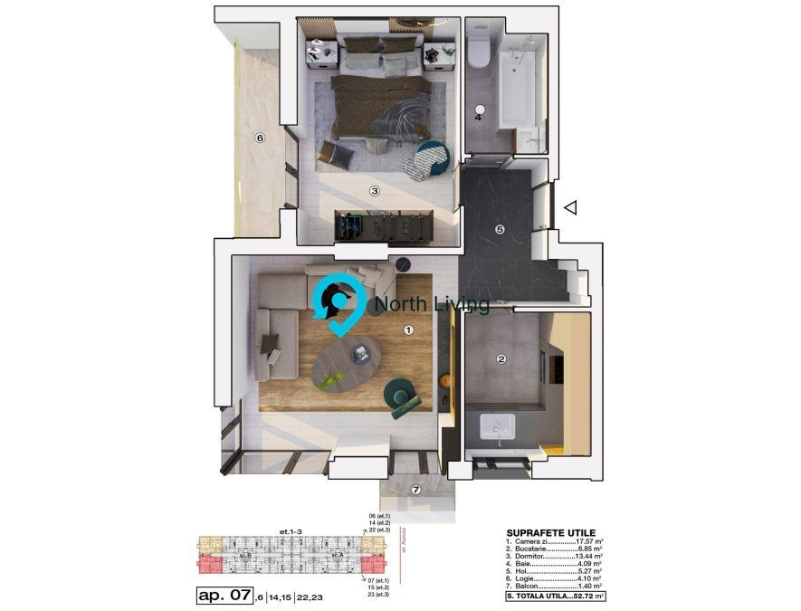 2 camere nou, 52 mp, balcon, Prelungirea Ghencea - Poză 7