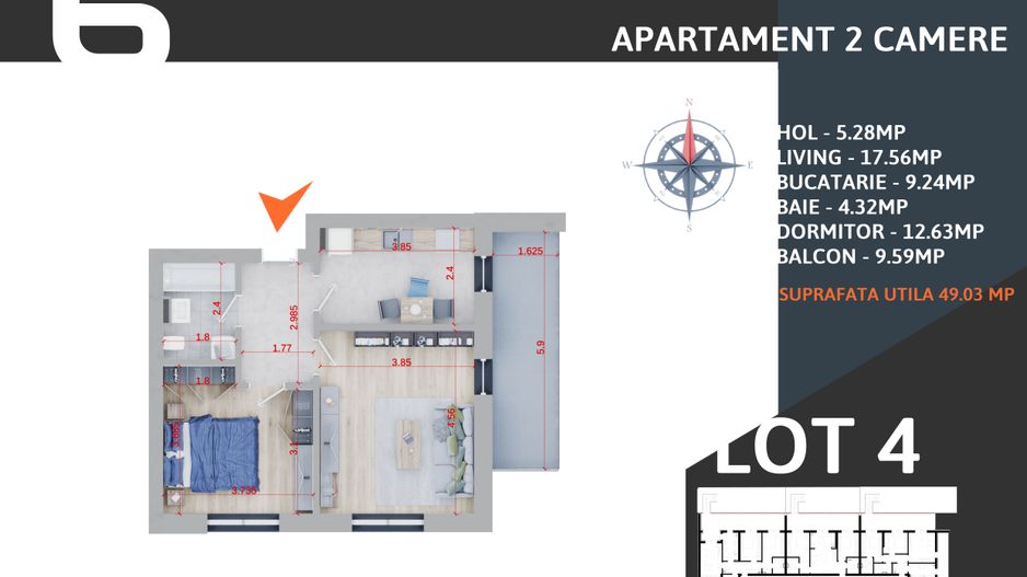 Apartament 2 camere decomandat  Titan Pallady Metrou Teclu - Schiță 10