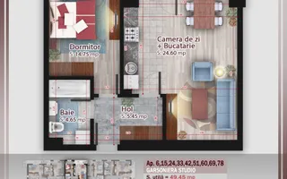 2 camere, Proiect Premium | Comision 0 | Metrou Nicolae Teclu - Schiță 15