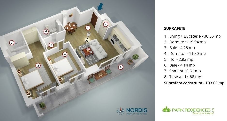 Apartament 3 camere | Zona Baneasa | Mobilat Complet | - Schiță 11