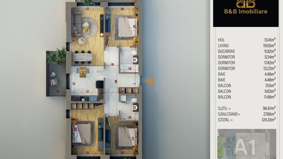 4 camere -Complex Premium-piscina in incinta pista alergare - Schiță 9