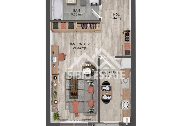 Studio 41 mp, balcon bucatarie separata , intabulata zona Brana - Poză 5