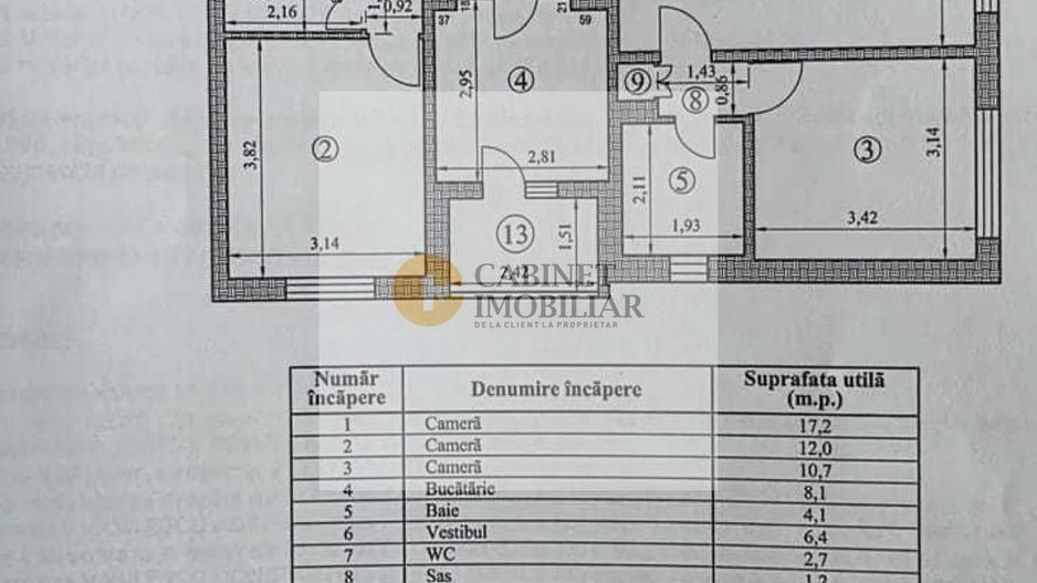 3 Camere Decomandat | 2 Bai | Etaj 4/8 | 75mp totali - Schiță 13