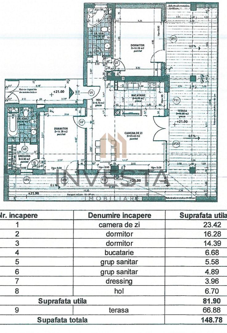 Apartament 3 camere,  confort sporit cu terasa de 66.88 mp! - Schiță 16