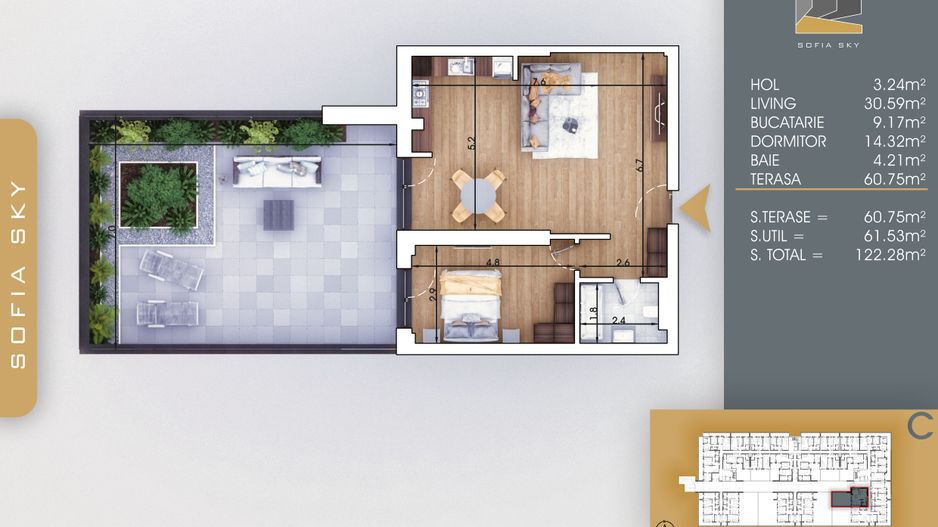 2 camere spatios cu terasa Titan Pallady  7 min Metrou Nicolae Teclu - Schiță 1