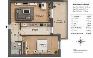 2 camere lux, 69 mp, loc de parcare, acces rapid metrou Berceni - Schiță 8