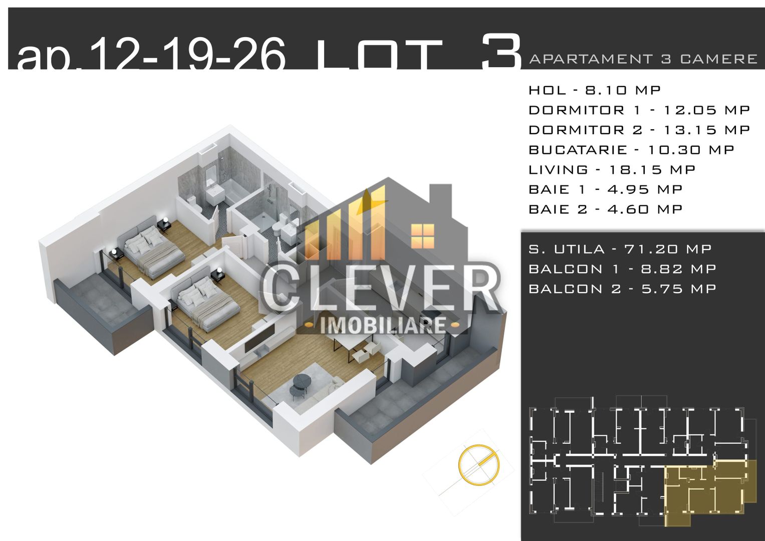 Apartament 3 cam Decomandat, Promotie Parcare, Pallady – Comision 0% - Poză 2