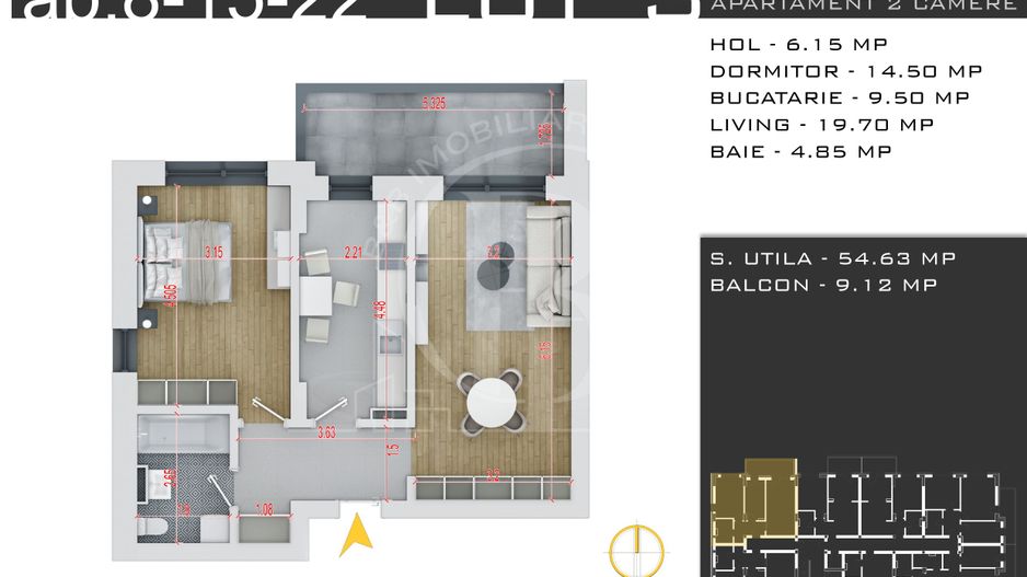 Apartament 2 camere Th. Pallady-Metrou N. Teclu-Comision 0 - Schiță 13