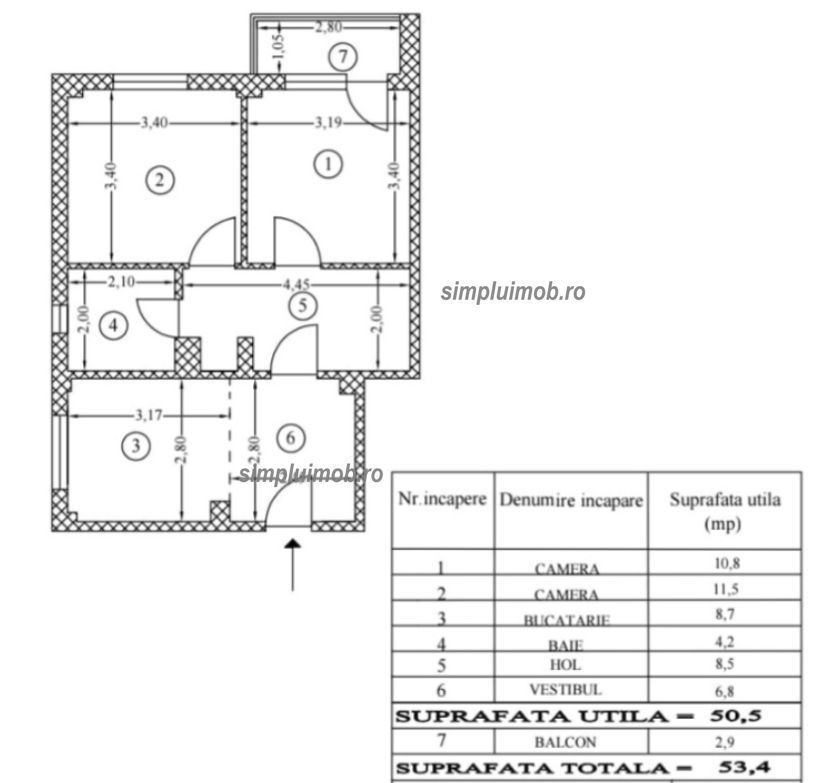 Renovat complet decomandat modern 2 camere Doamna Ghica - Schiță 8