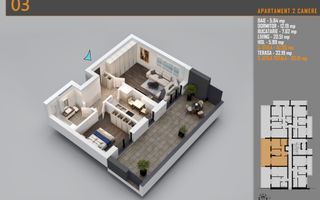 Apartament 2 Camere cu terasa de 34 mp și Comision 0%, Pallady - Poză 2