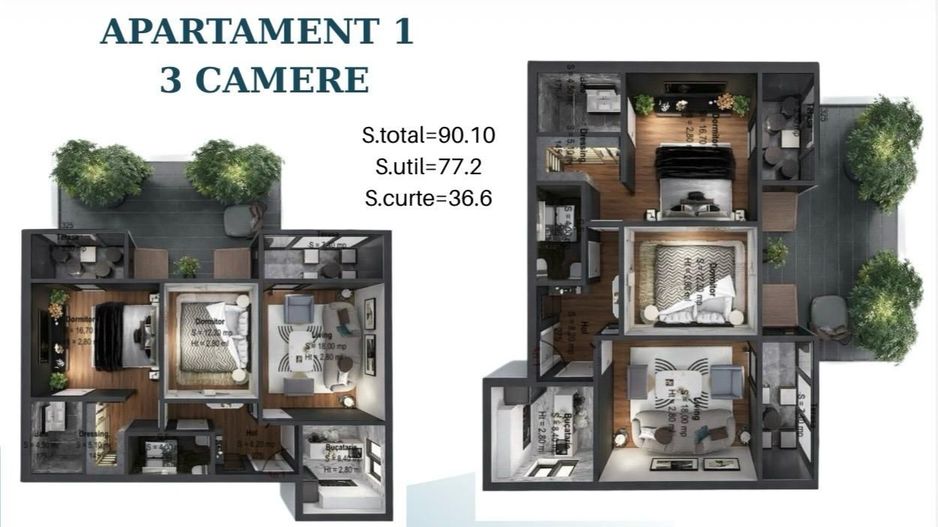AP. 3CAM SPATIOS+CURTE IN BLOC P+3 / METROU N. TECLU-PALLADY! - Poză 6