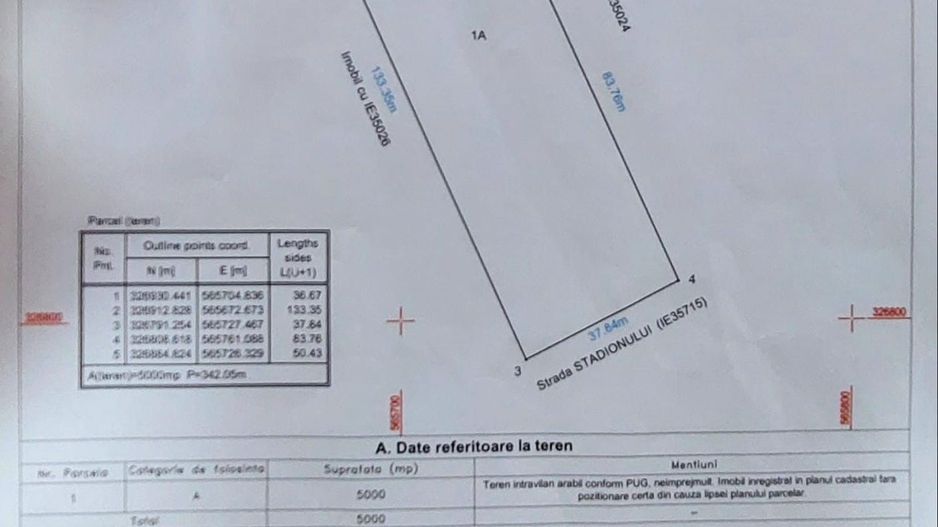 Oportunitate, teren 5000 mp, deschidere 37 ml , utilitati, Urbanism! - Schiță 2
