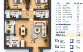 VANZARE APARTAMENT 3 CAMERE | LIZEANU | BLOC NOU | PARCARE | TERASA - Schiță 35