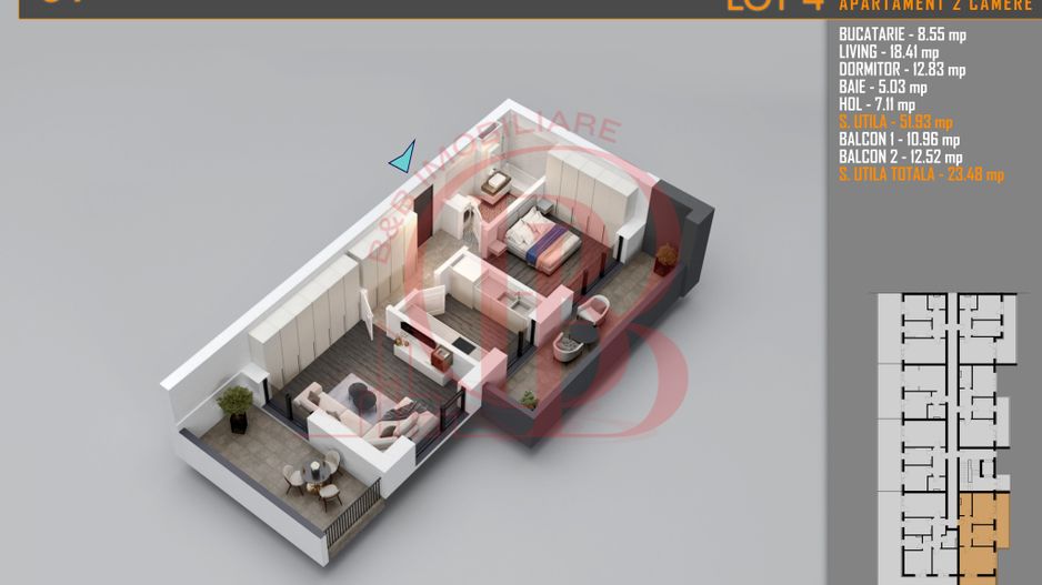 Apartament 2 camere Theodor Pallady-Metrou Nicolae Teclu - Schiță 2