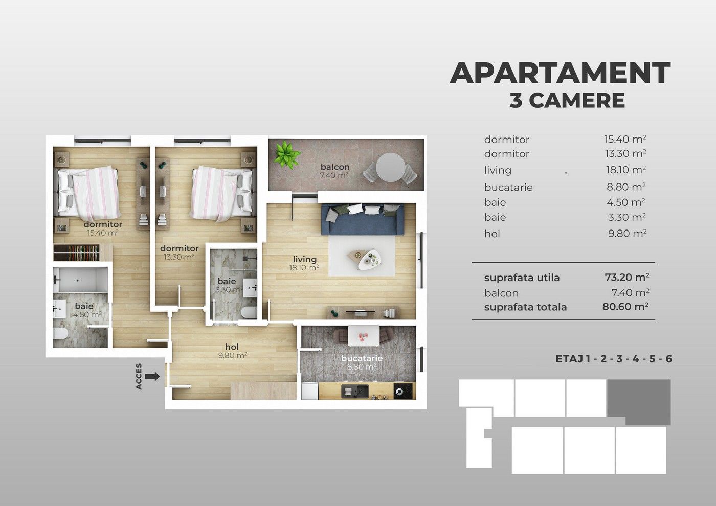 Apartament nou, 3 camere, bloc finalizat, zona Bd. Brancoveanu - Schiță 4