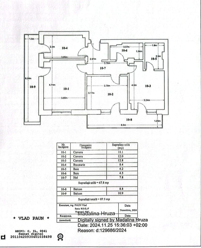 Apartament 3 camere decomandat-2 Bai-Titan-Pallady-Mobilat - Schiță 18