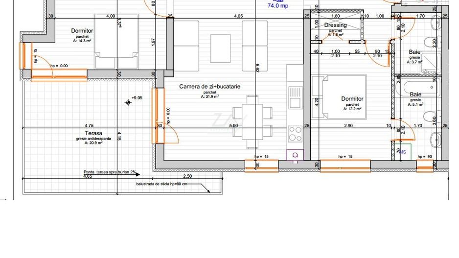 Apartament cu 3 camere si doua bai. Finisaje de calitate. Parcare - Schiță 12