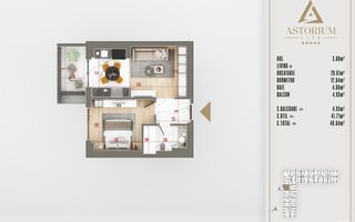 Apart 2 camere 47mp FINALIZAT Astorium Life Pallady cladirea A - Poză 3