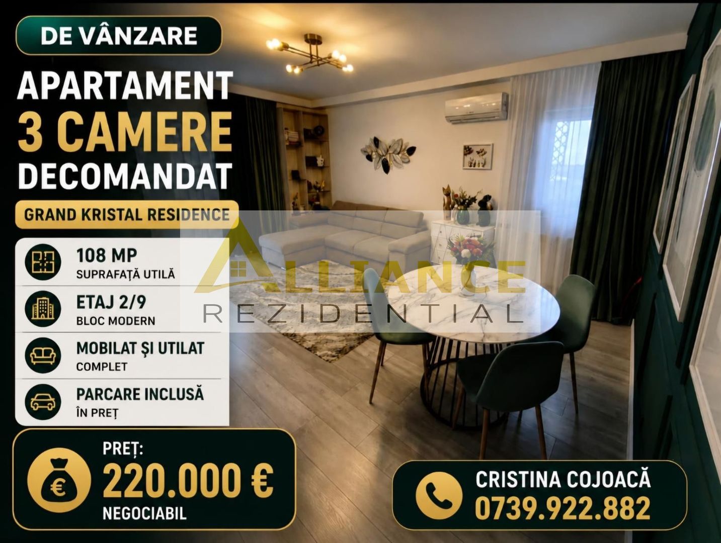 Grand Kristal Apartament 3 camere Mobilat si Utilat + Parcare Inclusa - Poză 1