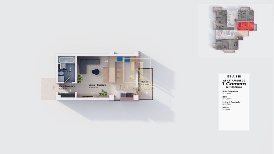 Apartament 1 camera 37 mp Visan Bucium 49950 euro - Poză 6