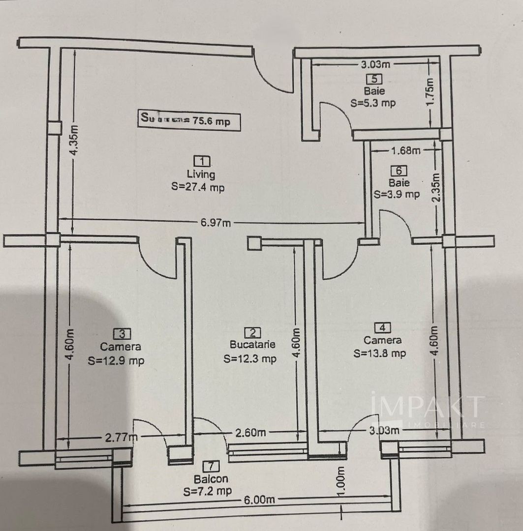 Apartament ultrafinisat cu 3 camere in zona Lidl - Schiță 10