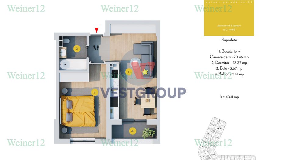 Apartament 2 camere Tip Studio Direct Dezvoltator Militari Vest Group - Poză 2