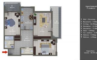 Apartament 3 cam. 85 mp Et. 3  de vanzare Soseaua Alexandriei - Poză 8