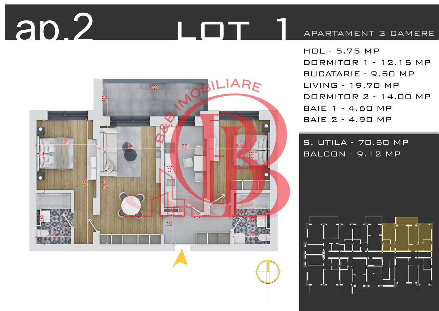 Theodor Pallady-Apartament 3 camere-Decomandat-Metrou Teclu - Schiță 13