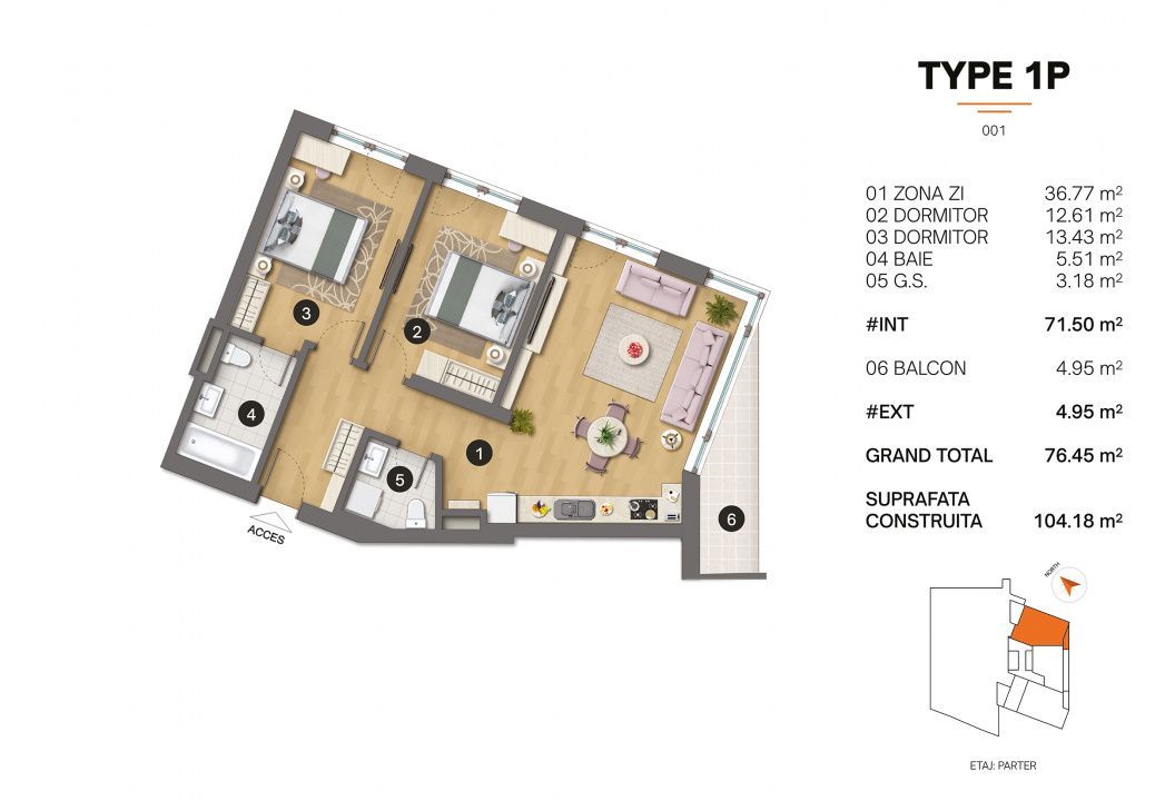 Tomis Plus - Celine Elegance - Vânzare apartament cu 3 camere, situat la parter. - Poză 2