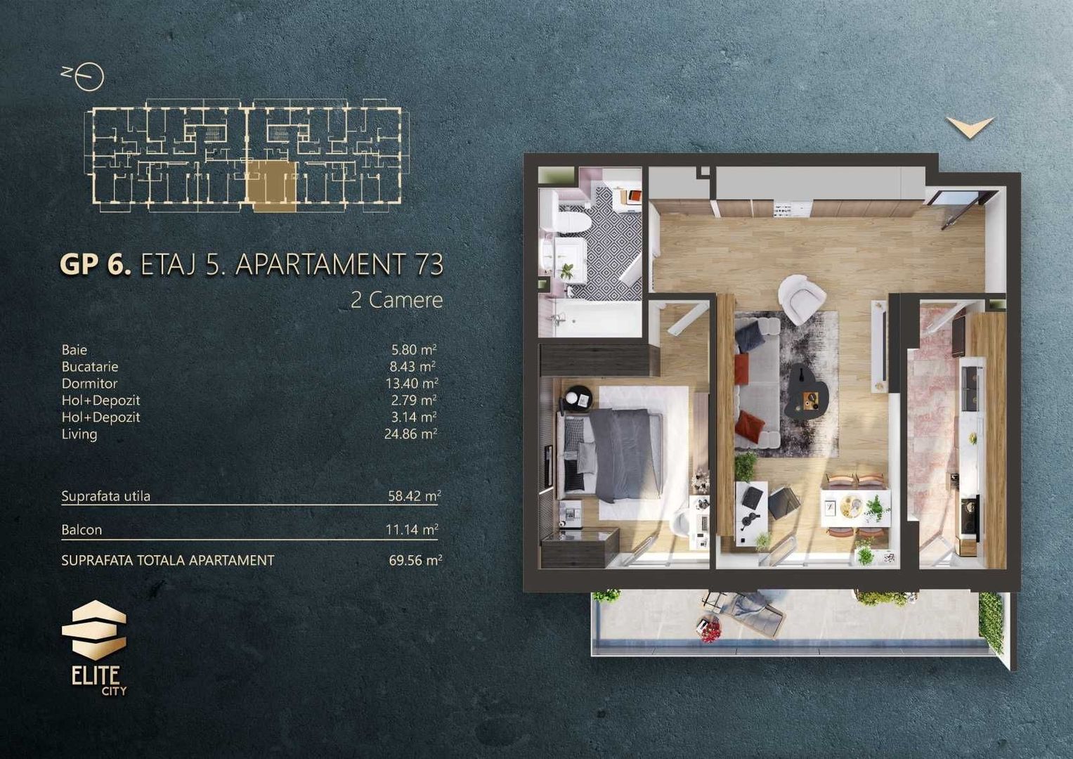 BRASADAS vinde Ap 2 cam 60mp CF terasa garaj Elite City. - Poză 1
