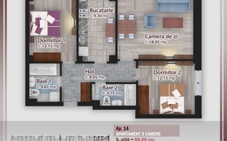 3 camere  -oferta lansare proiect Pallady - Schiță 7