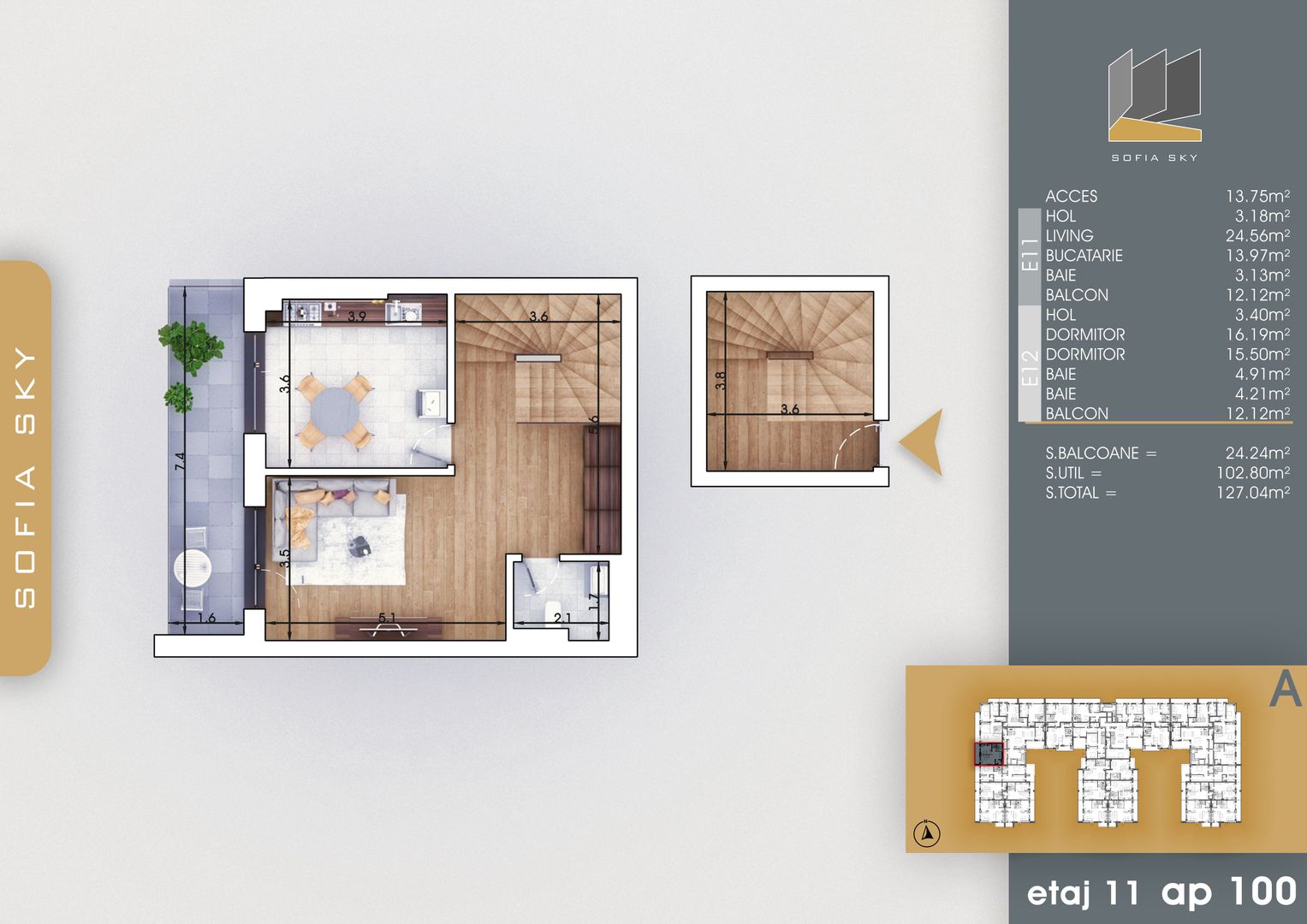 3 camere  duplex -  Titan Pallady  7 min Metrou N Teclu - Schiță 6