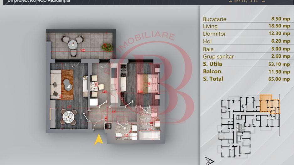 Apartament 2 camere Proiect Premium Independent Energetic - Schiță 11