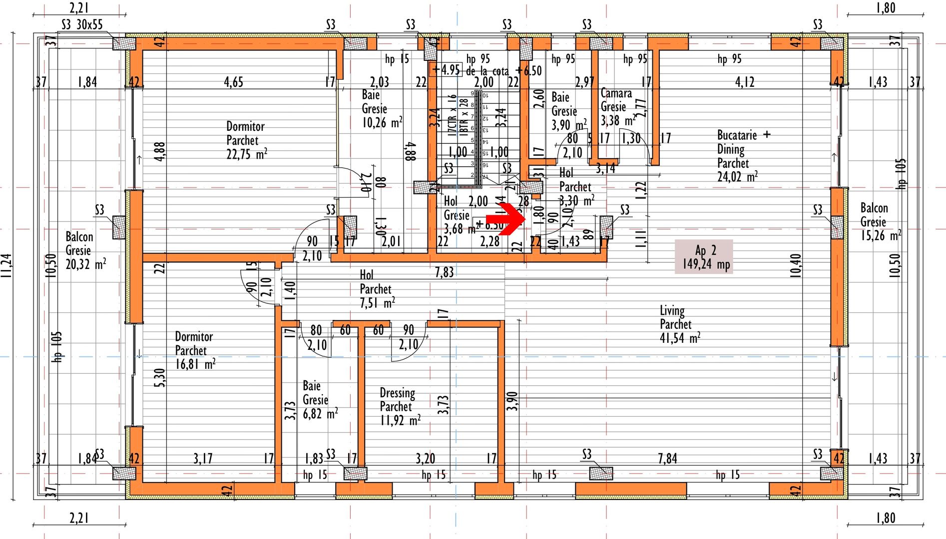 Penthouse 150 mp utili+ terase 200 mp+ 2 parcari subterane +curte 120 mp - Schiță 22