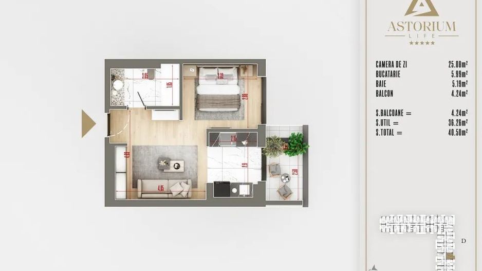 Garsoniera / Astorium Life / Smart Home/ Incălzire In Pardoseala! - Poză 2