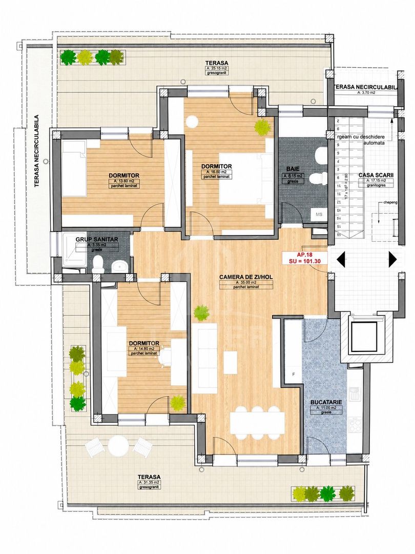 Penthouses de lux in cartierul Kogalniceanu - 3 dormitoare - 101 mp utili - Poză 13