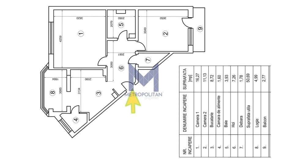 2 camere, giratoriu Mărăști, etaj intermediar - Schiță 19