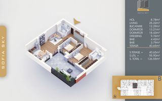 3 camere spatios cu terasa si dressing Titan Pallady  700 m Metrou Nicolae Teclu - Schiță 4