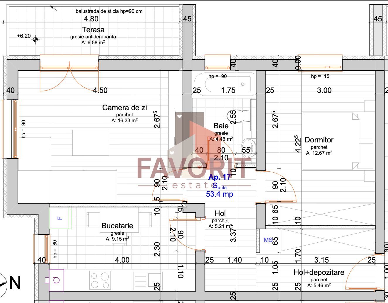 2 camere langa ESO | Decomandat | Bucatarie separata | Etaj intermediar - Schiță 6