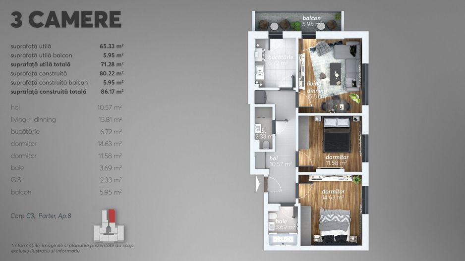 Apartament 3 camere, decomandat, modern/premium, sc. 4 Turnu Mag - Poză 1