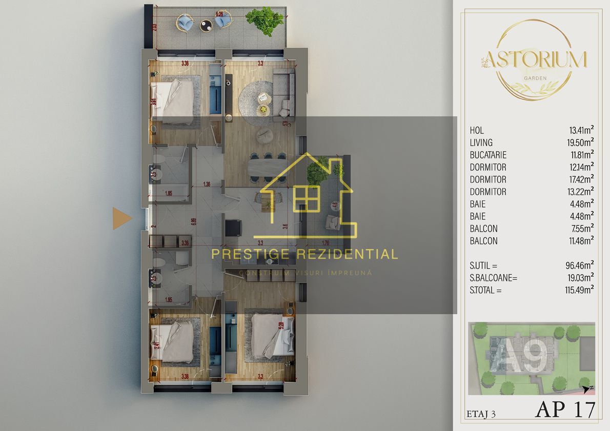 Ap 4 Camere Complex Premium,Piscina,Pista Atletism,Titan-Auchan - Schiță 5