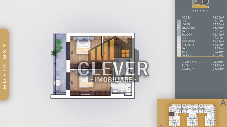 Duplex 3 Camere 3 Bai Bucatarie Generoasa Th. Pallady - Schiță 8