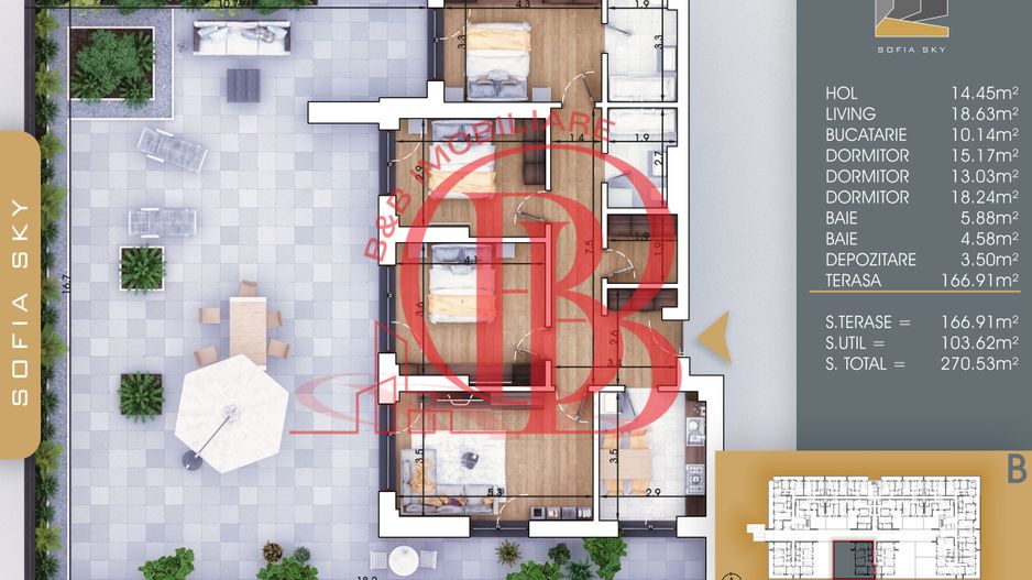 Titan-Pallady 4 camere cu terasa generoasa Bloc Finalizat - Schiță 1