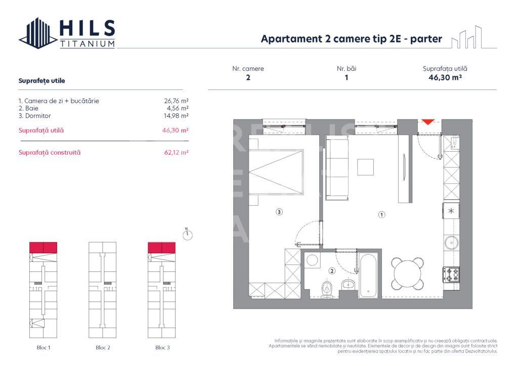 Vânzare, apartament, 2 camere tip 2E, HILS Titanium, București - Poză 2