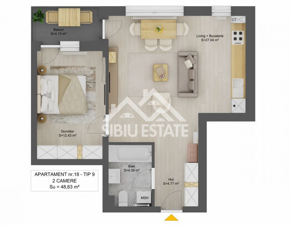Apartament 2 camere de vânzare, Doamna Stanca, Sibiu, Parcare inclus - Poză 1