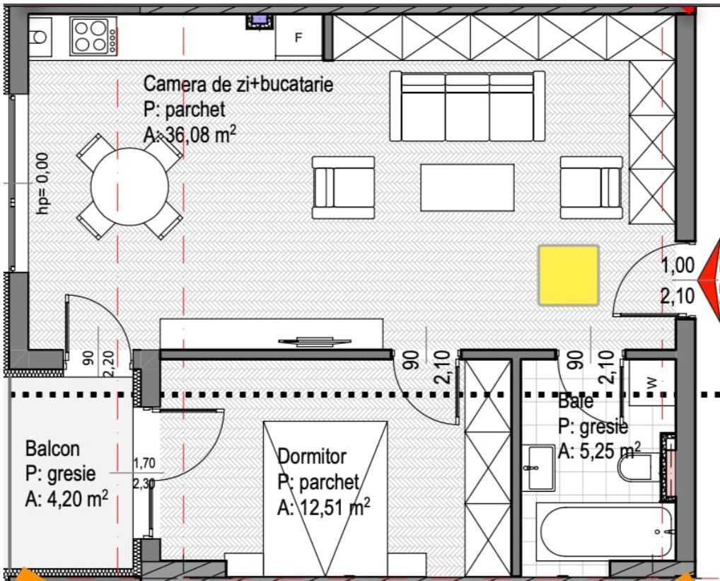 Apartament 2 camere, semidecomandat 54 mp Etaj 3 Soporului - Poză 8